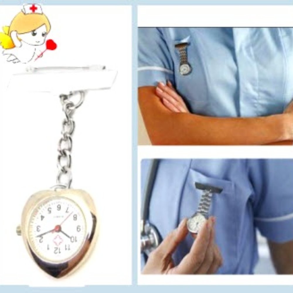 🤒💖 NURSE POCKET CLIP-ON WATCH with NAME TAG SHOWING HER NAME AT EVERYONE. NEW